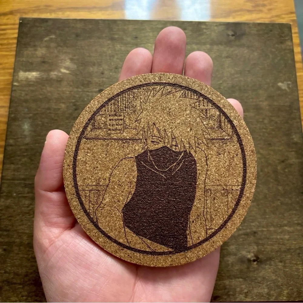 Naruto Kakashi Laser Engraved Cork Coasters Lot of 4
